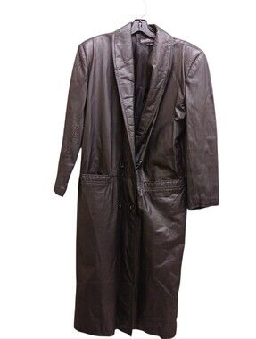 Brentwood Vintage Classic Women's Black Leather Long Trench Coat Size Large